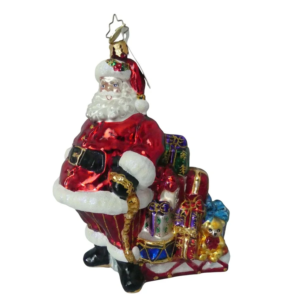 Christopher Radko Ready To Go Santa Sleigh Glass Christmas Ornament 1018616 New